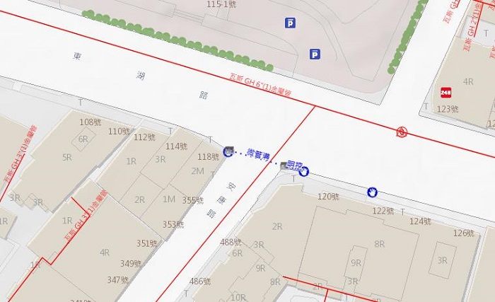 圖1 安康路東湖路口瓦斯管線圖資