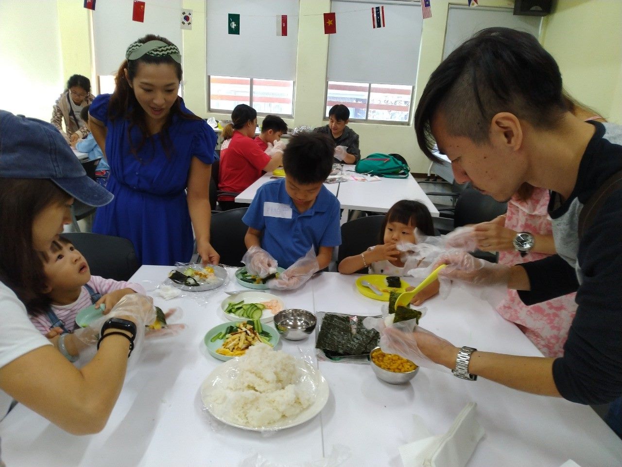 Making small rice balls together