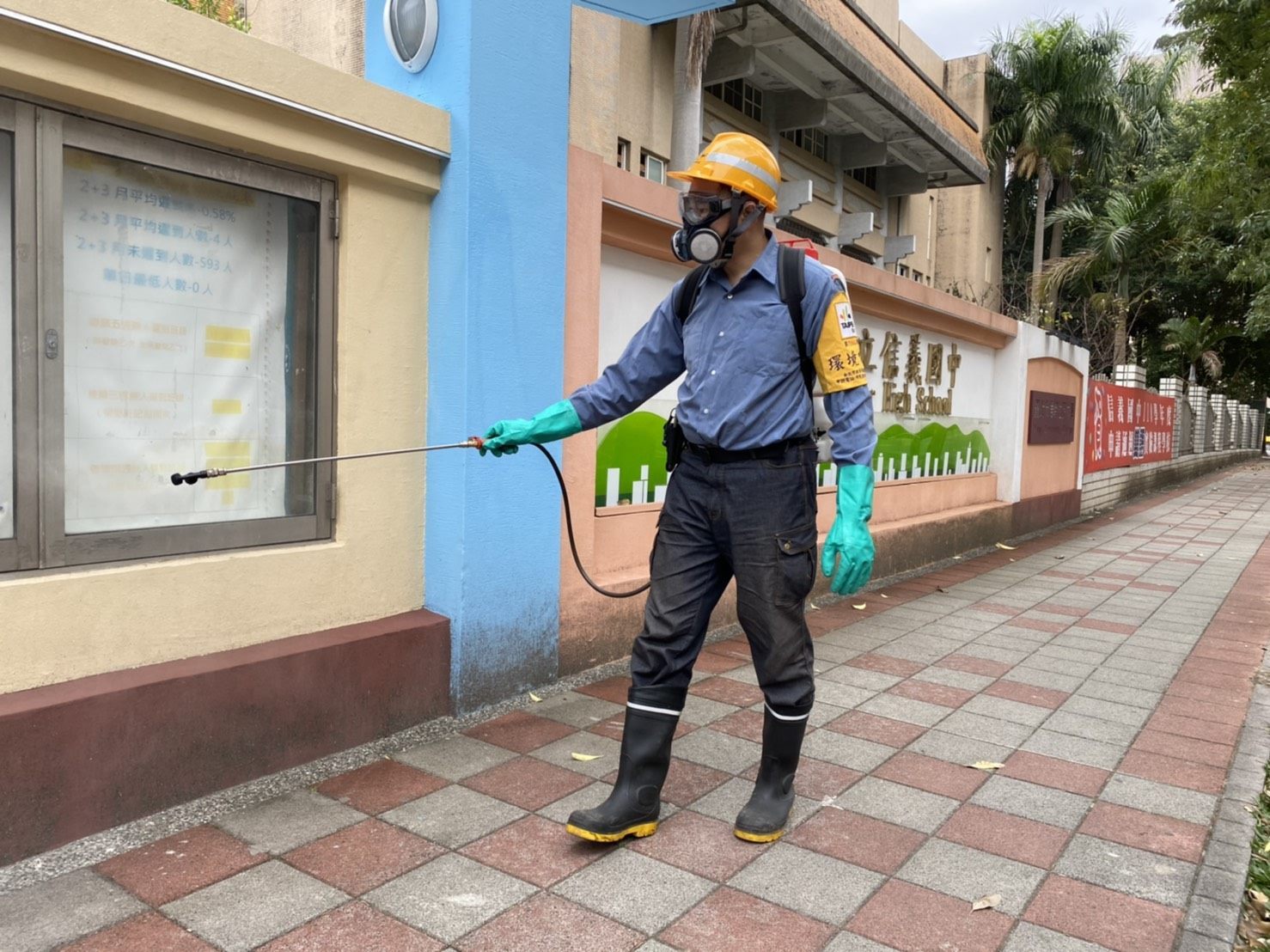 Disinfection work at school campuses