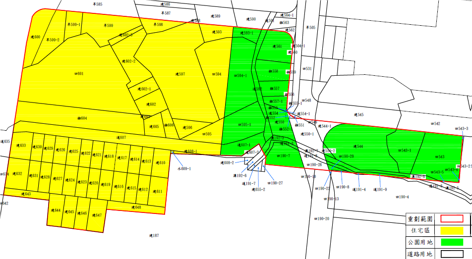 北投區復興崗擬辦自辦市地重劃範圍及土地使用分區示意圖
