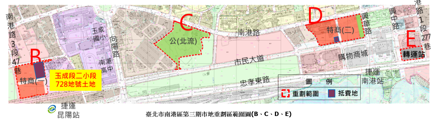 臺北市南港區第三期市地重劃區範圍圖(B、C、D、E)