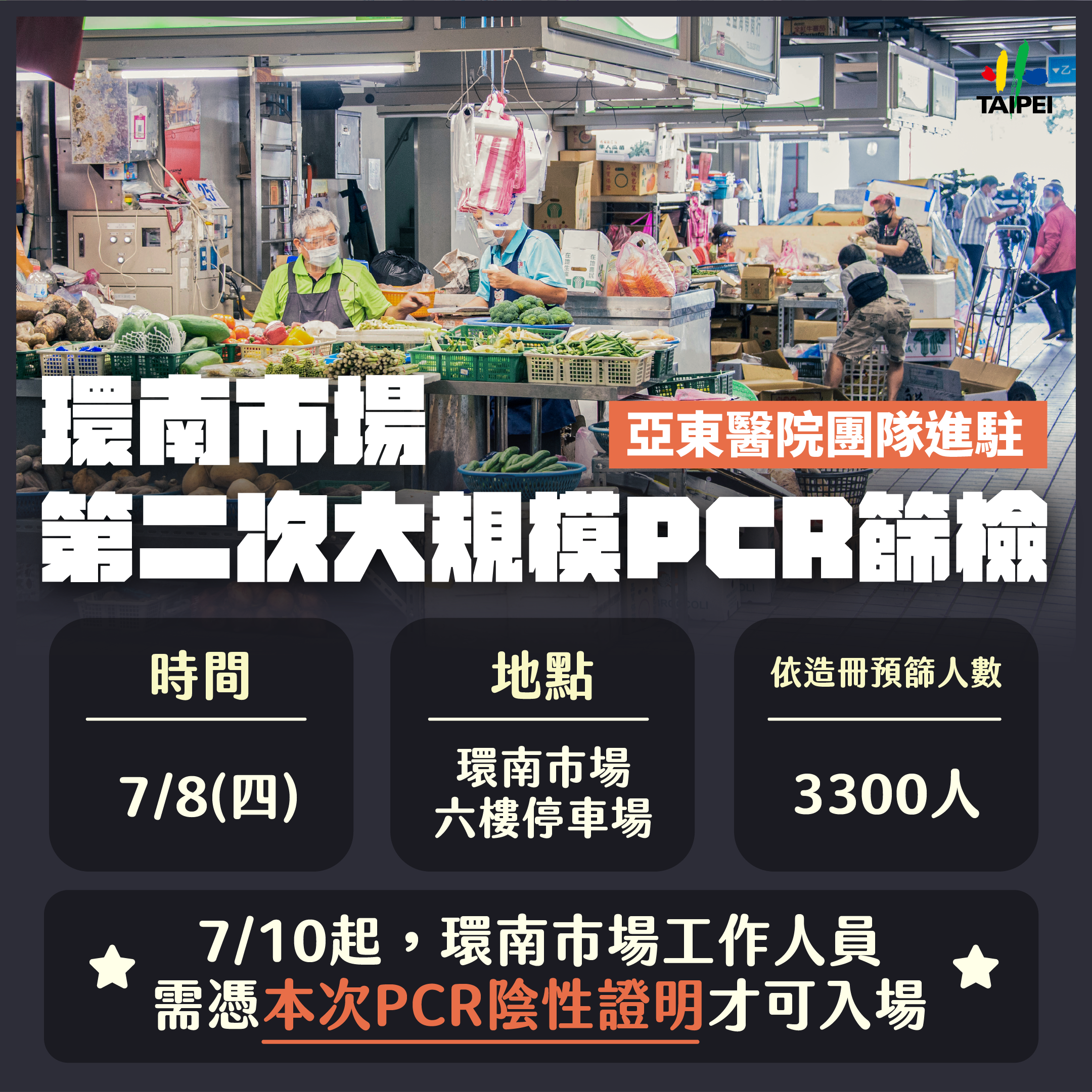 Poster promoting PCR screening for Huannan Market