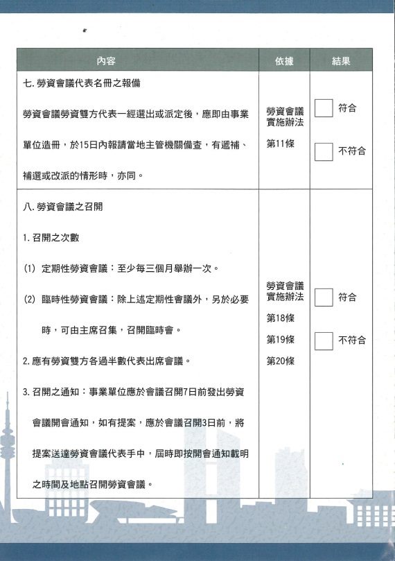 事業單位勞資會議自我檢核表第三頁