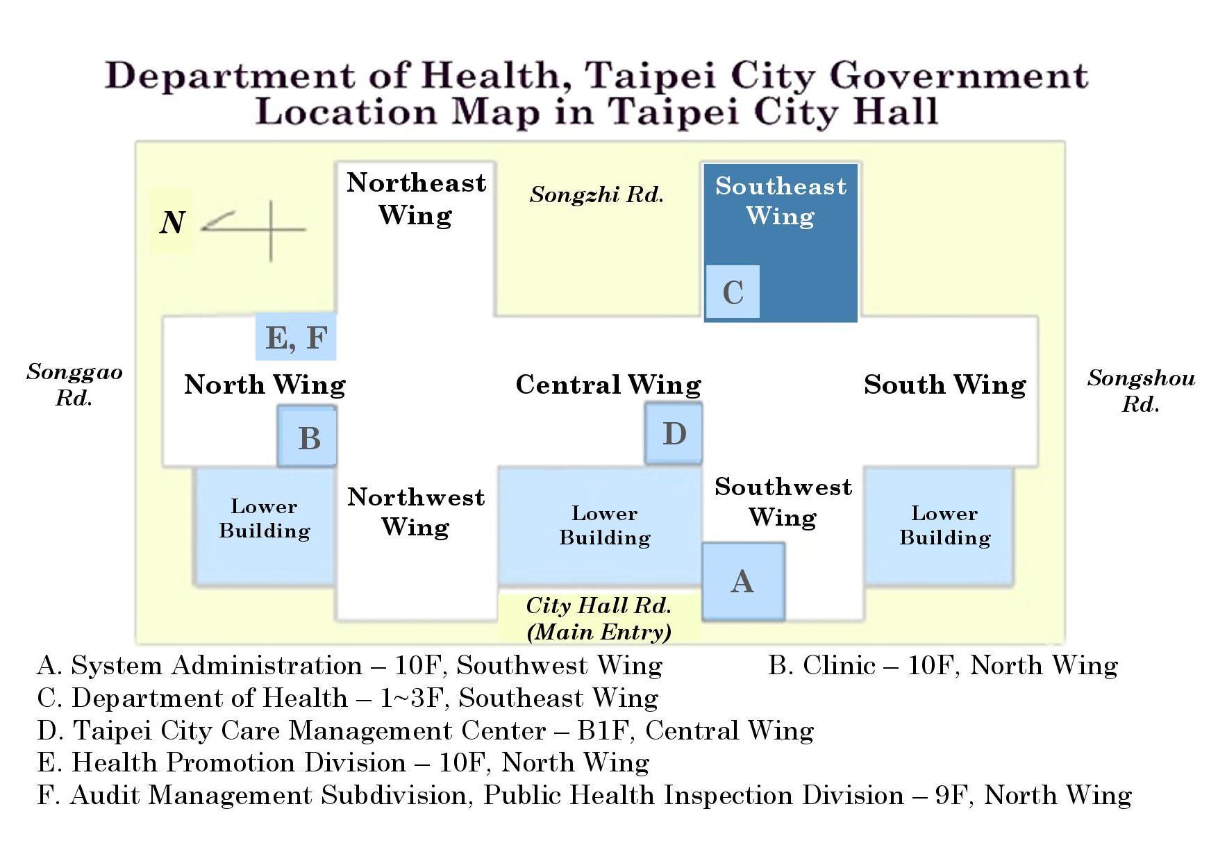 Department of Health, Taipei City Government Location Map in Taipei City Hall
