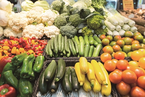 many varieties of vegetables and fruits on offer