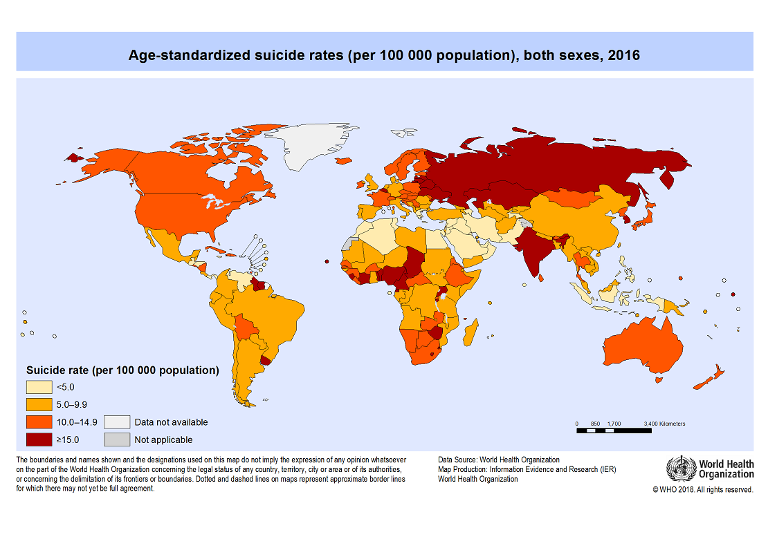 圖1:2016年全球自殺死亡地圖