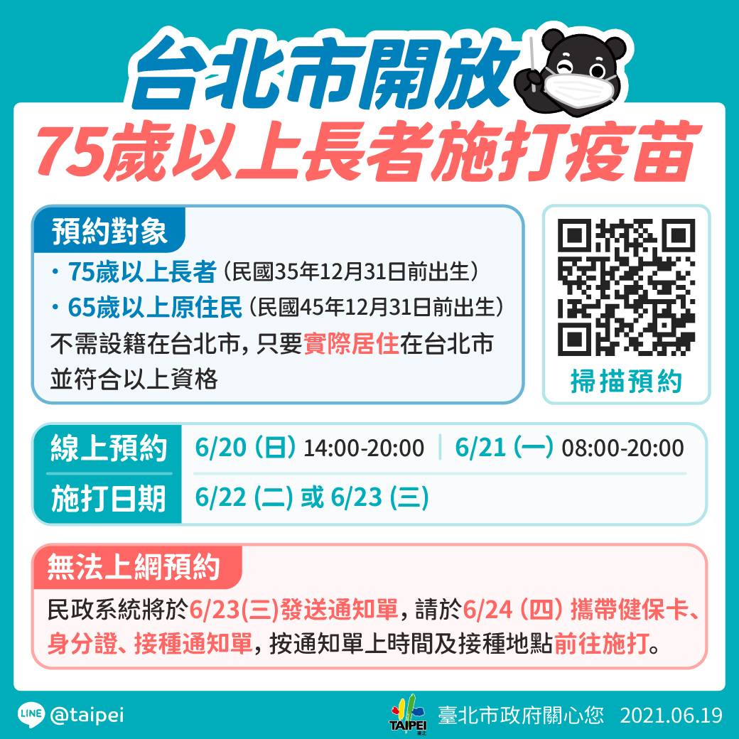 臺北市政府衛生局 活動訊息 臺北市開放75歲以上長者施打疫苗